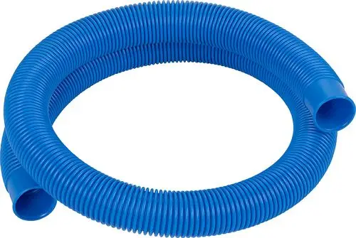 Blauer, flexibler Schlauch mit Spiralstruktur, geeignet für den Einsatz im Schwimmbadbereich. Produkt von Grünbeck, sichtbar sind die offenen Enden zur Verbindung.